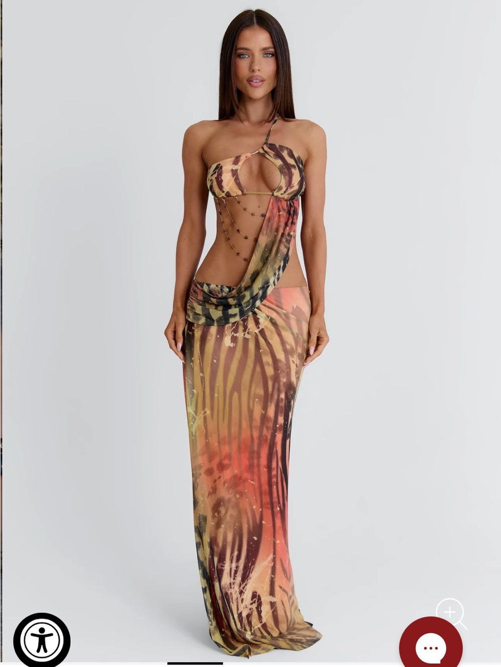 Outcast Sera Maxi Dress Medium Prima Print NWT sundress cut out animal open back